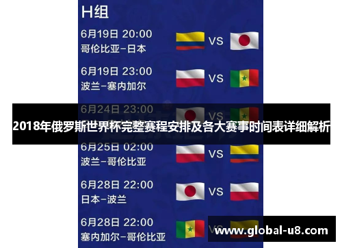 2018年俄罗斯世界杯完整赛程安排及各大赛事时间表详细解析
